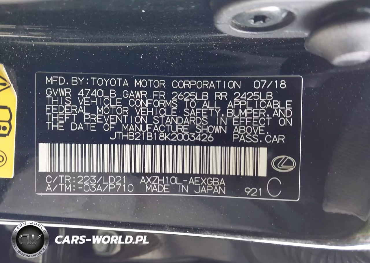 2019 Lexus Es 300H VIN:JTHB21B18K2003426 - 9