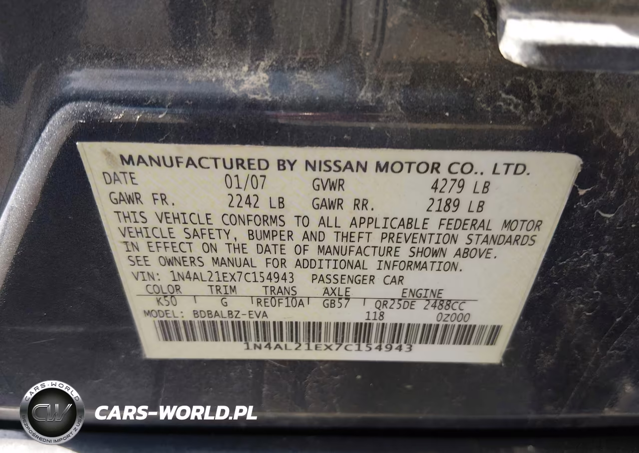 2007 Nissan Altima 2.5 S VIN:1N4AL21EX7C154943 - 9