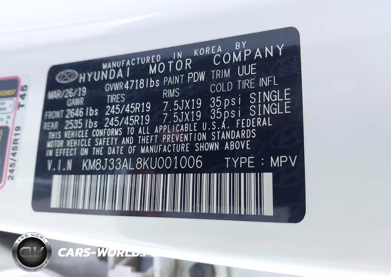 2019 Hyundai Tucson Sport VIN:KM8J33AL8KU001006 - 9
