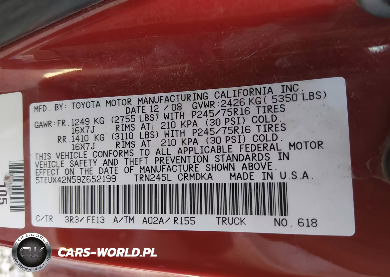 2009 Toyota Tacoma VIN:5TEUX42N59Z652199 - 9