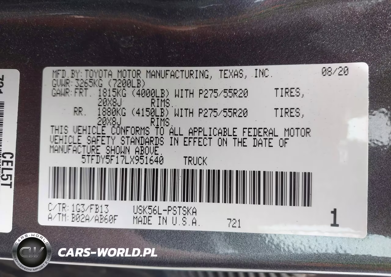 2020 Toyota Tundra Sr5 VIN:5TFDY5F17LX951640 - 9