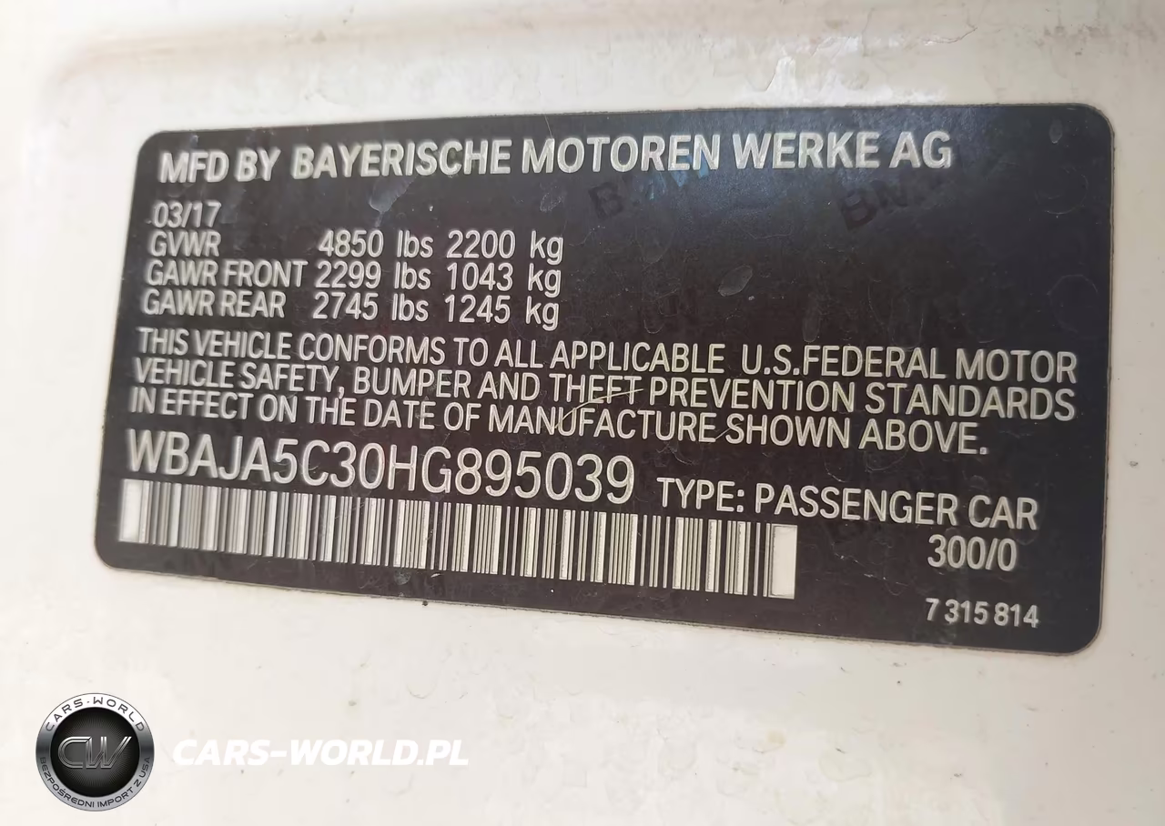 2017 BMW 530I VIN:WBAJA5C30HG895039 - 9
