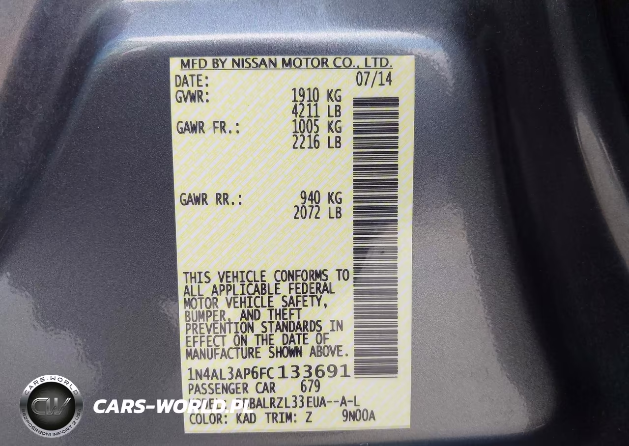 2015 Nissan Altima 2.5 Sl VIN:1N4AL3AP6FC133691 - 9