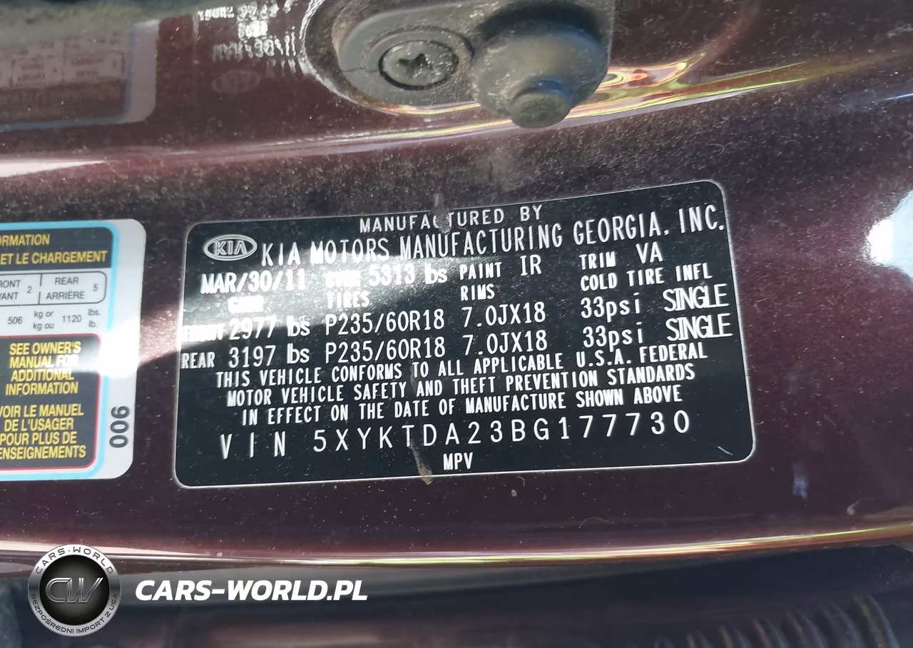 2011 Kia Sorento Lx V6 VIN:5XYKTDA23BG177730 - 9
