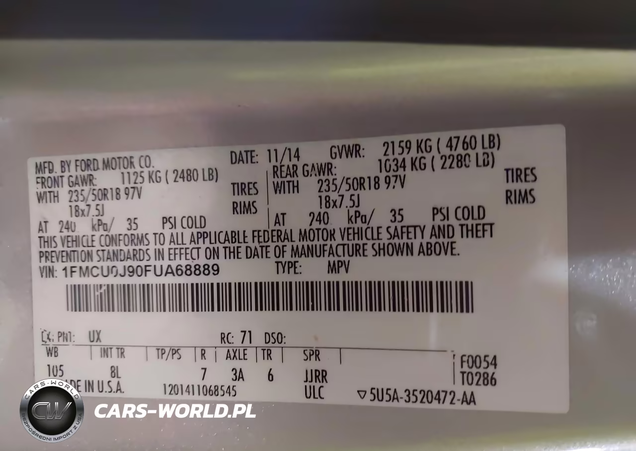 2015 Ford Escape Titanium VIN:1FMCU0J90FUA68889 - 9