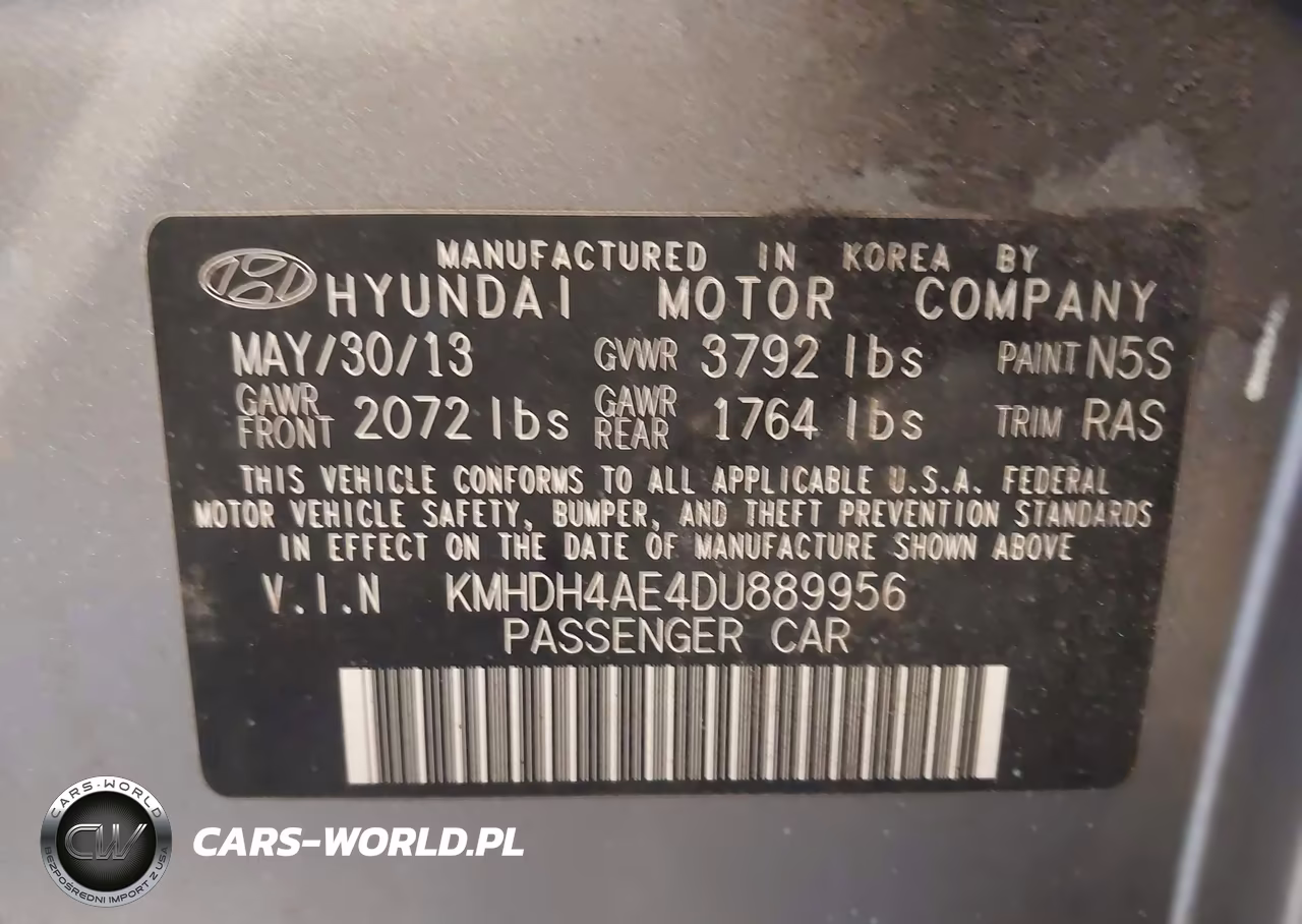 2013 Hyundai Elantra Gls VIN:KMHDH4AE4DU889956 - 9