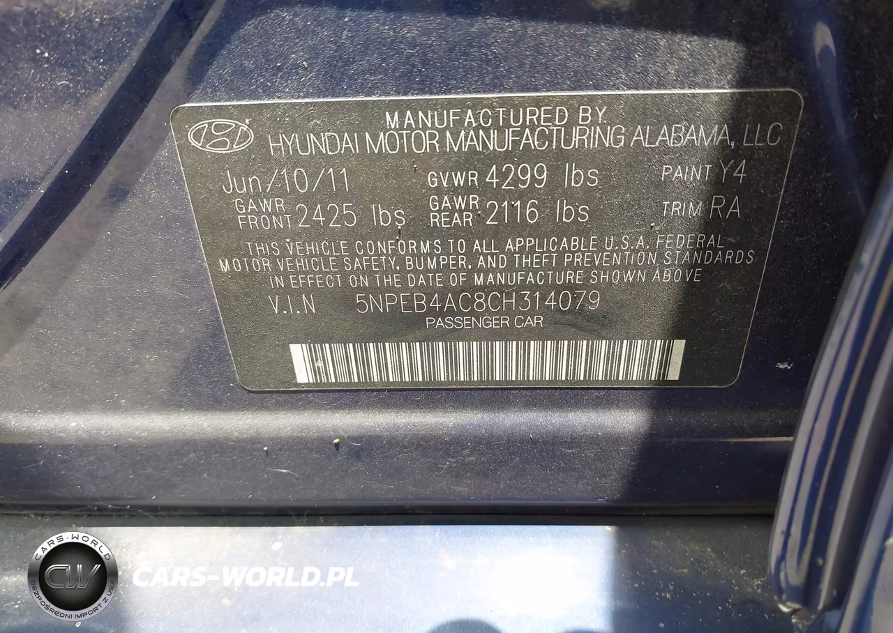 2012 Hyundai Sonata Gls VIN:5NPEB4AC8CH314079 - 9