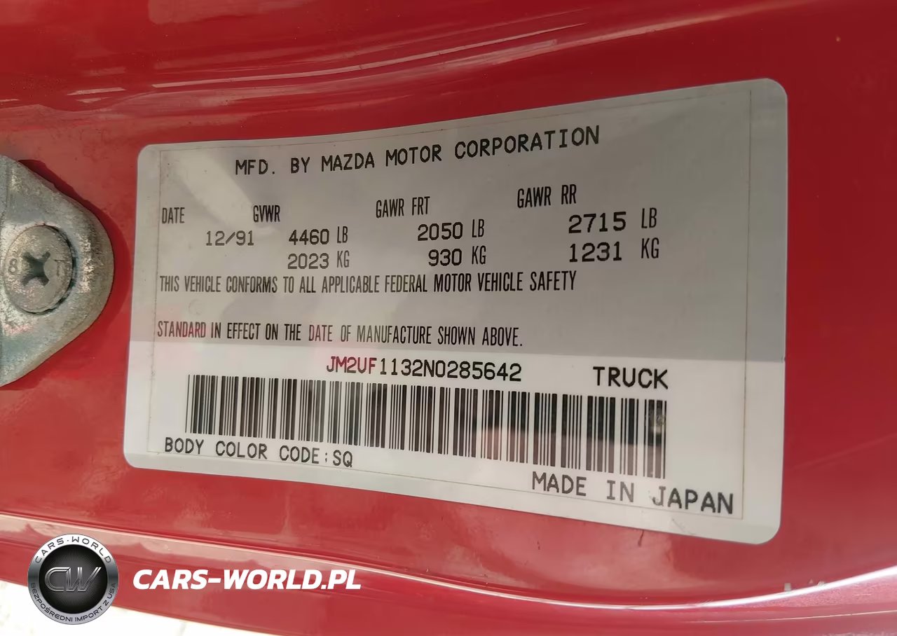 1992 Mazda B2200 Short Bed VIN:JM2UF1132N0285642 - 9