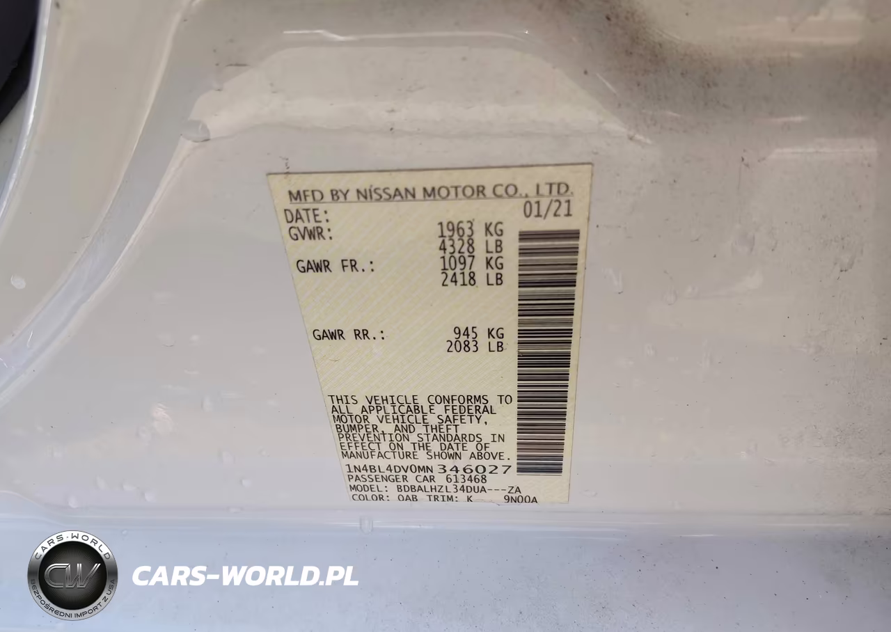 2021 Nissan Altima Sv Fwd VIN:1N4BL4DV0MN346027 - 9