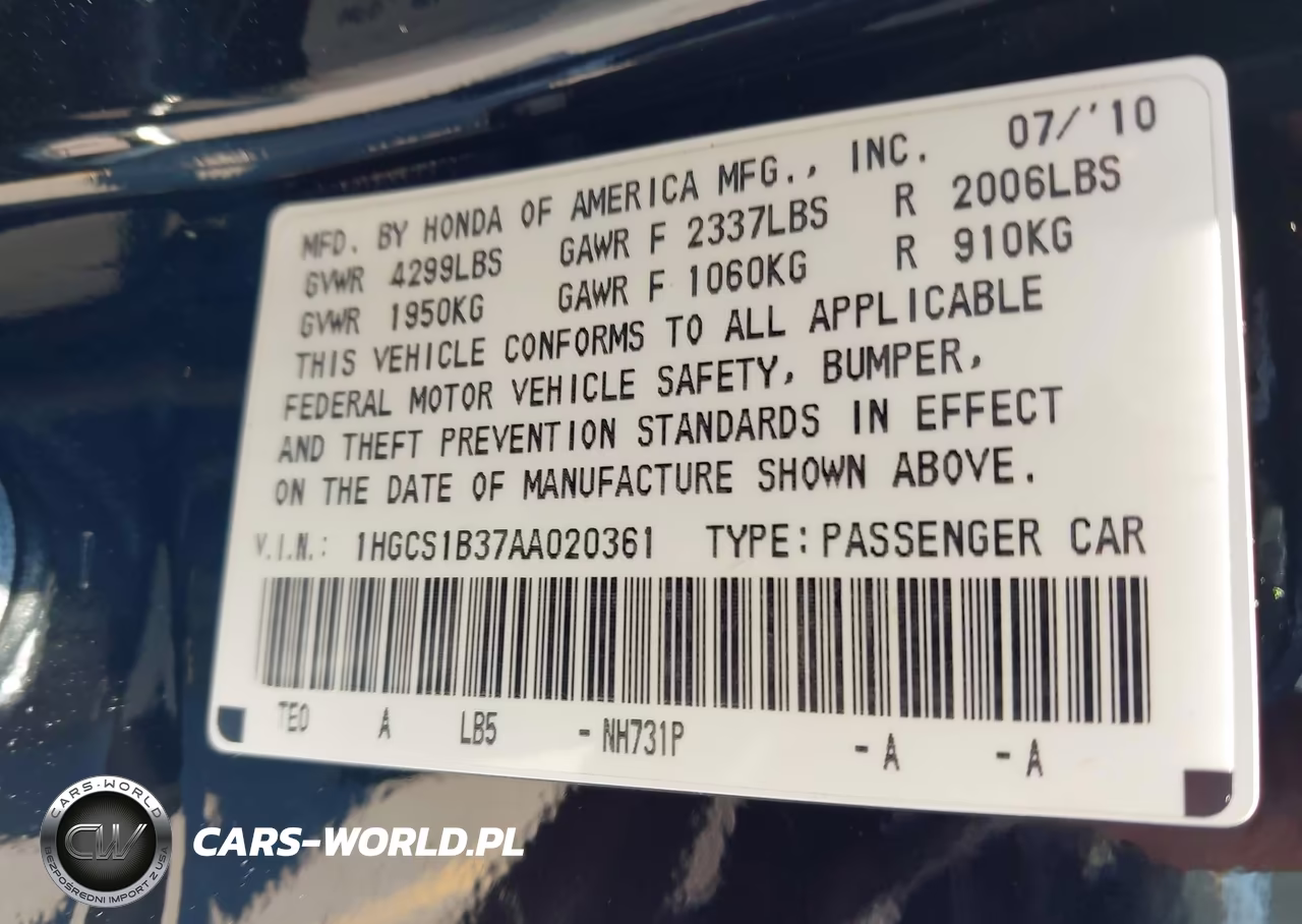 2010 Honda Accord 2.4 Lx-S VIN:1HGCS1B37AA020361 - 9