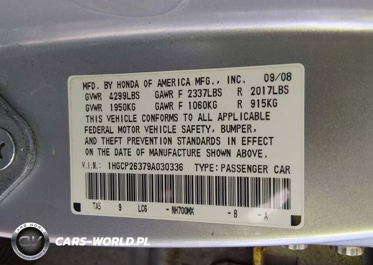 2009 Honda Accord 2.4 Lx VIN:1HGCP26379A030336 - 9