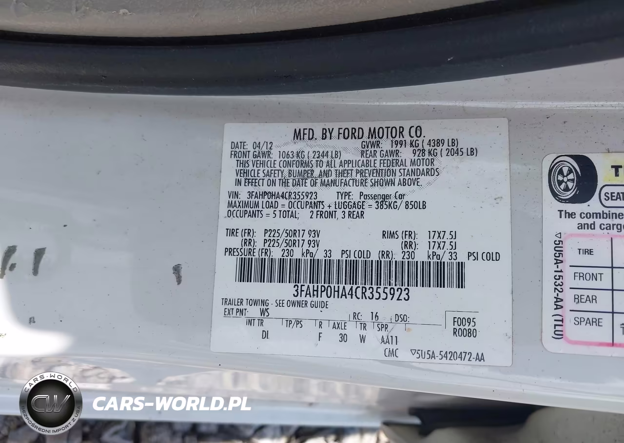 2012 Ford Fusion Se VIN:3FAHP0HA4CR355923 - 9