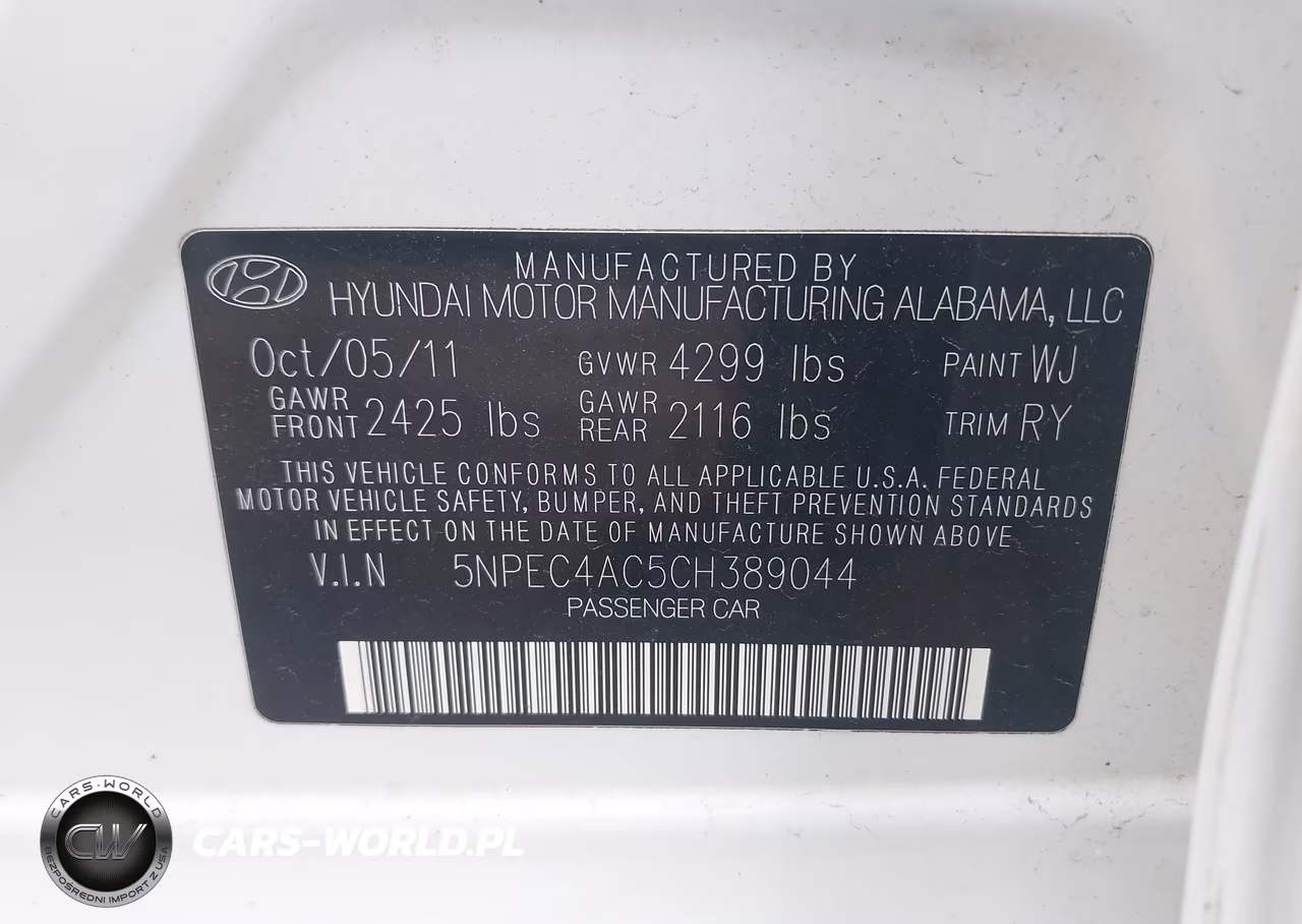 2012 Hyundai Sonata Se VIN:5NPEC4AC5CH389044 - 9