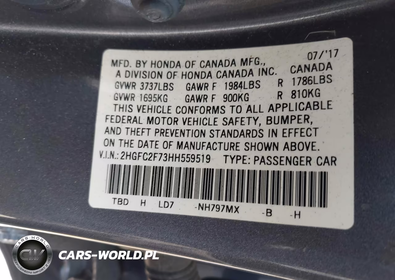 2017 Honda Civic Ex VIN:2HGFC2F73HH559519 - 9