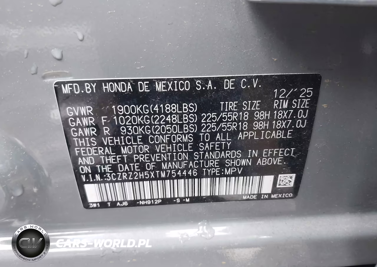 2026 Honda Hr-V Awd Sport VIN:3CZRZ2H5XTM754446 - 9