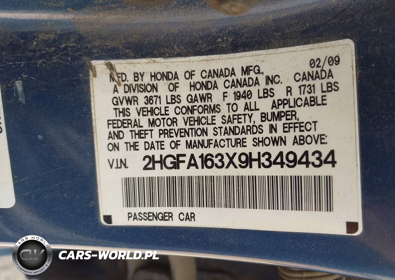 2009 Honda Civic Vp VIN:2HGFA163X9H349434 - 9