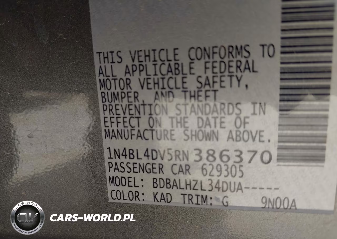 2024 Nissan Altima Sv Fwd VIN:1N4BL4DV5RN386370 - 9