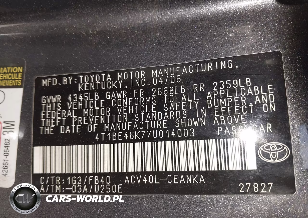 2007 Toyota Camry Le VIN:4T1BE46K77U014003 - 9