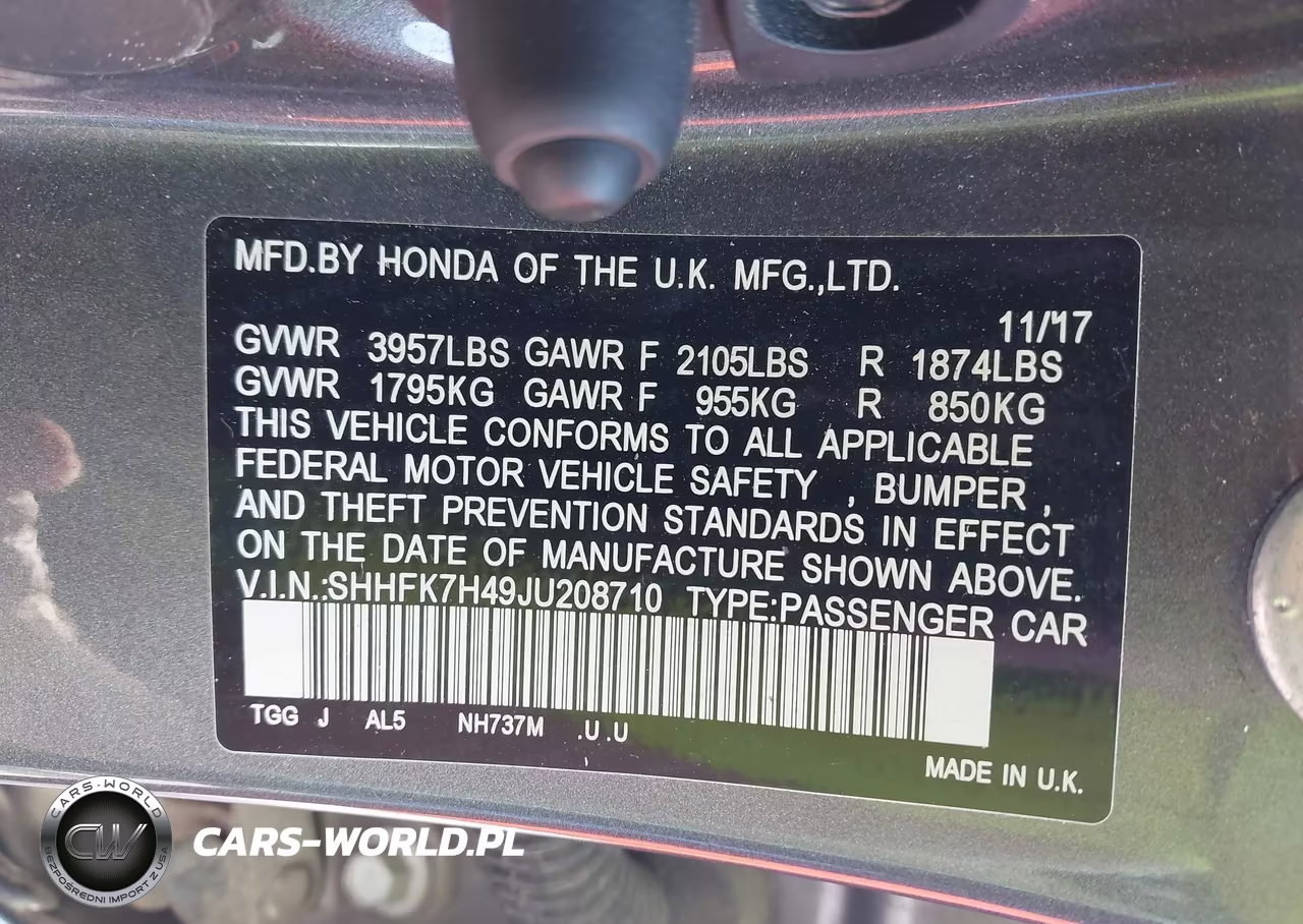 2018 Honda Civic Sport VIN:SHHFK7H49JU208710 - 9
