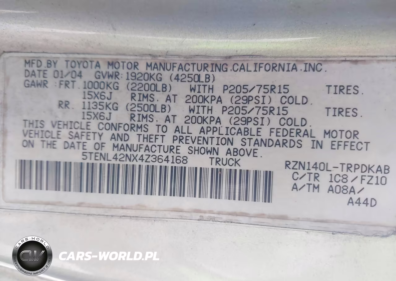 2004 Toyota Tacoma VIN:5TENL42NX4Z364168 - 9