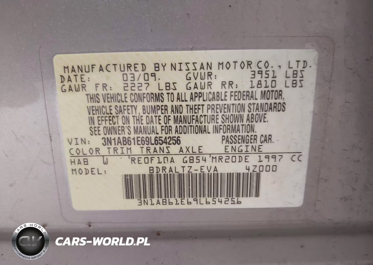 2009 Nissan Sentra 2.0S VIN:3N1AB61E69L654256 - 9