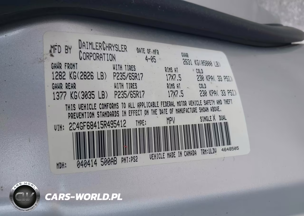 2005 Chrysler Pacifica Touring VIN:2C4GF68415R495412 - 9