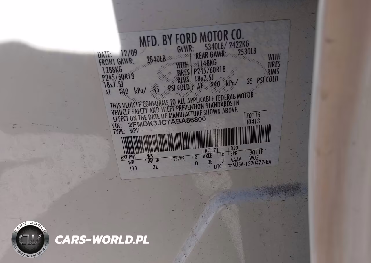 2010 Ford Edge Sel VIN:2FMDK3JC7ABA86800 - 9