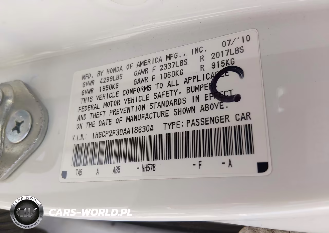 2010 Honda Accord 2.4 Lx VIN:1HGCP2F30AA186304 - 9