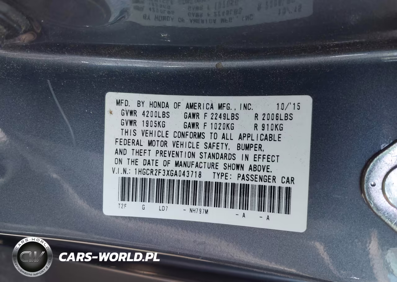2016 Honda Accord Lx VIN:1HGCR2F3XGA043718 - 9