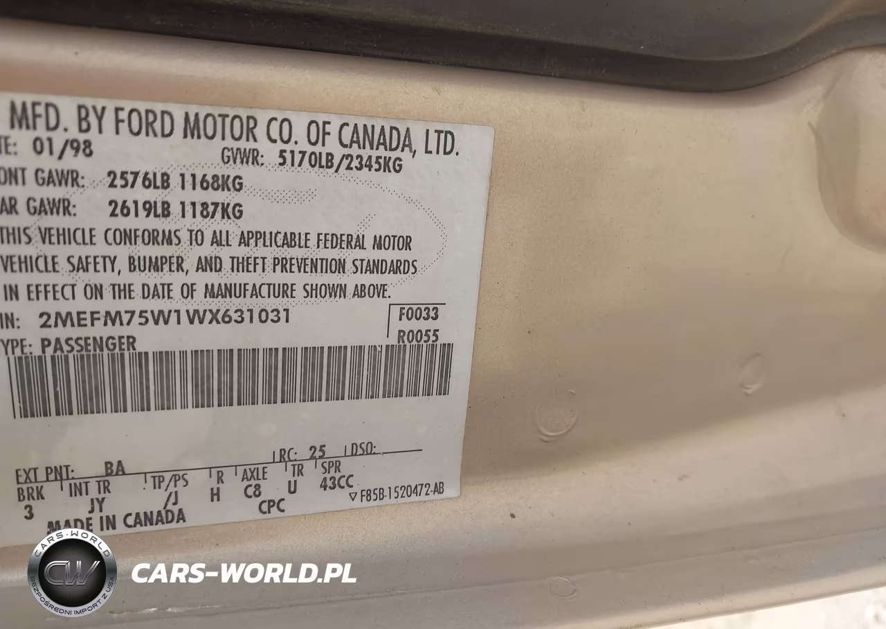 1998 Mercury Grand Marquis VIN:2MEFM75W1WX631031 - 9