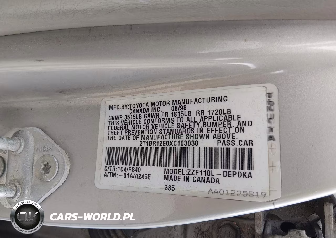 1999 Toyota Corolla Ce VIN:2T1BR12E0XC103030 - 9