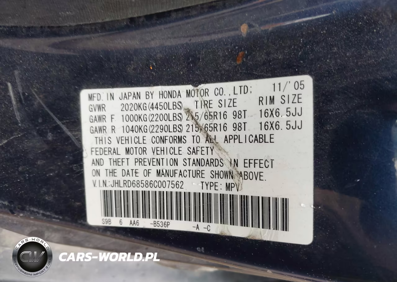 2006 Honda Cr-V Lx VIN:JHLRD68586C007562 - 9