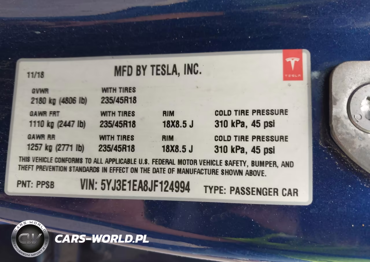2018 Tesla Model 3 VIN:5YJ3E1EA8JF124994 - 9