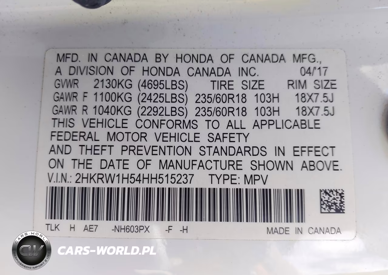 2017 Honda Cr-V Ex VIN:2HKRW1H54HH515237 - 9
