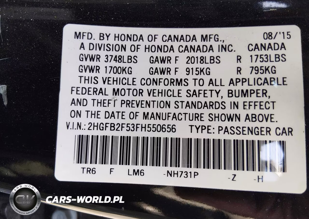 2015 Honda Civic Lx VIN:2HGFB2F53FH550656 - 9