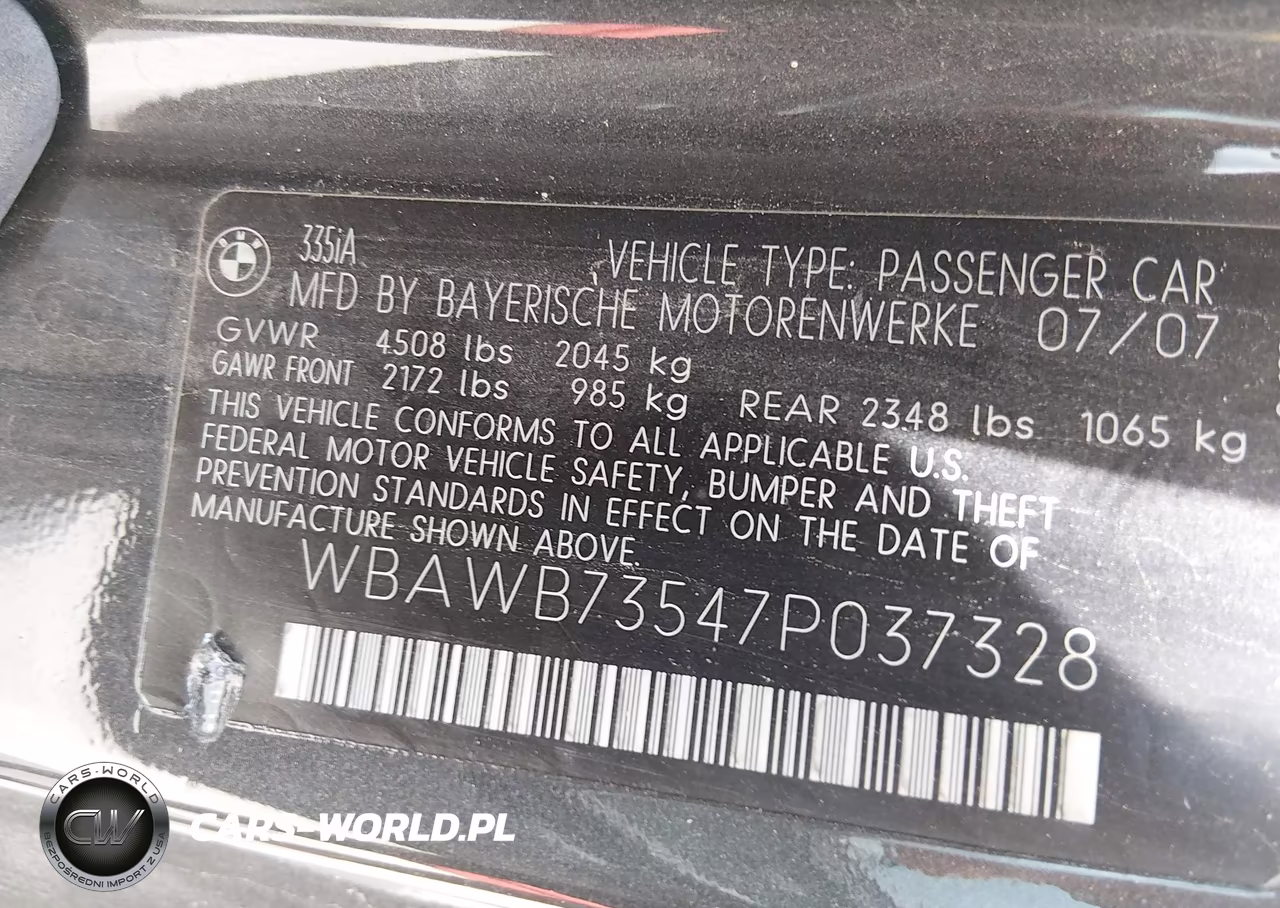 2007 BMW 335I VIN:WBAWB73547P037328 - 9