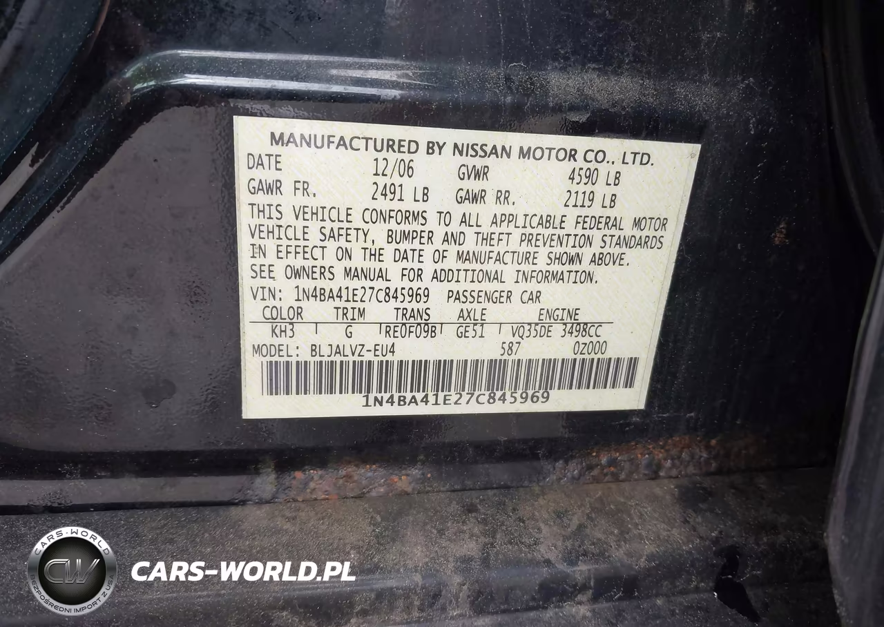 2007 Nissan Maxima 3.5 Se VIN:1N4BA41E27C845969 - 9