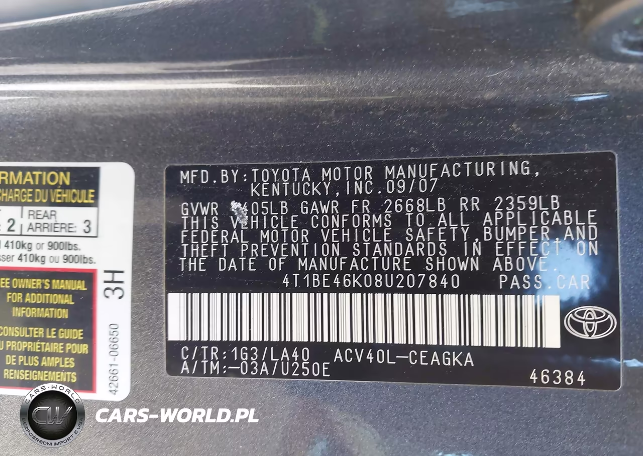 2008 Toyota Camry Xle VIN:4T1BE46K08U207840 - 9