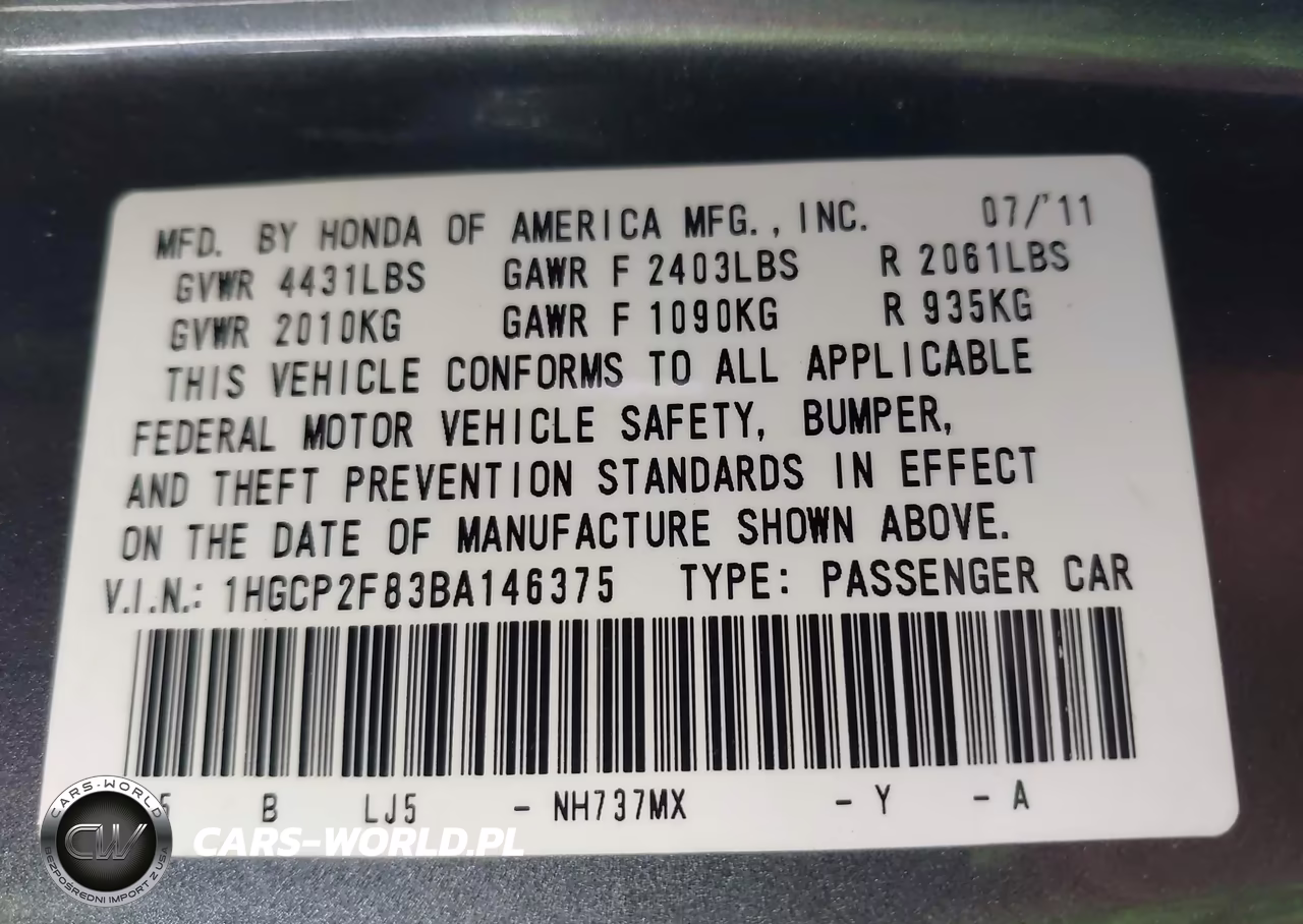 2011 Honda Accord 2.4 Ex-L VIN:1HGCP2F83BA146375 - 9