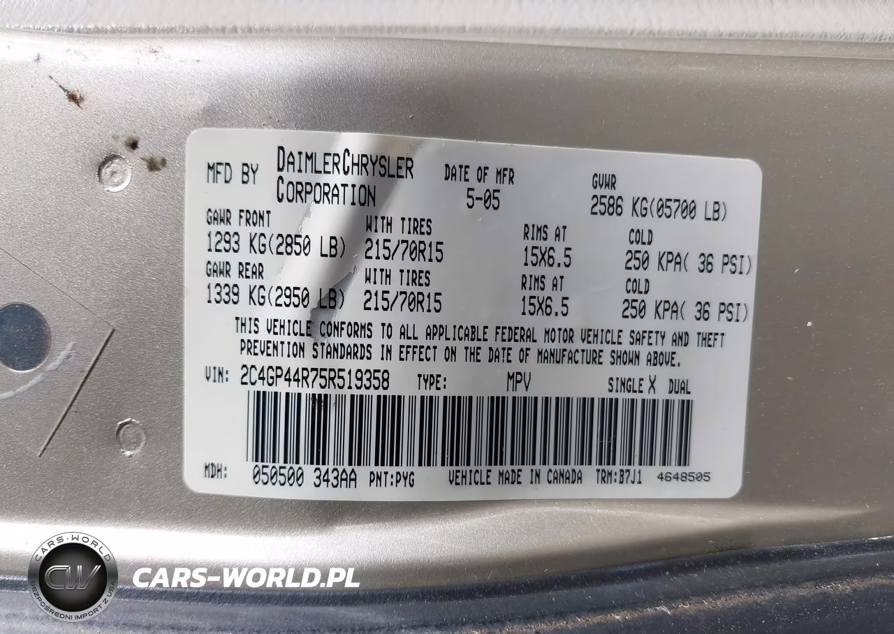 2005 Chrysler Town & Country Lx VIN:2C4GP44R75R519358 - 9
