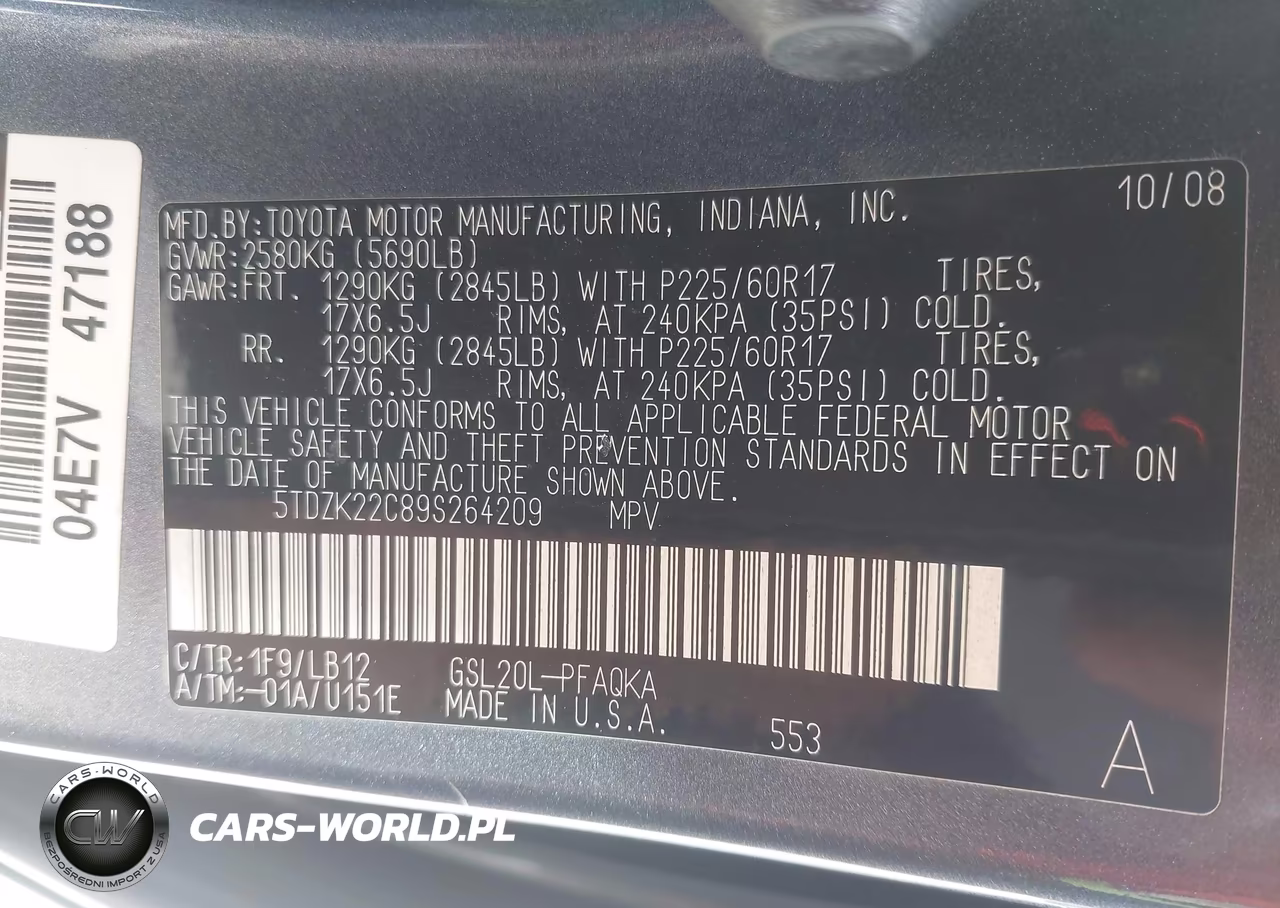 2009 Toyota Sienna Limited VIN:5TDZK22C89S264209 - 9
