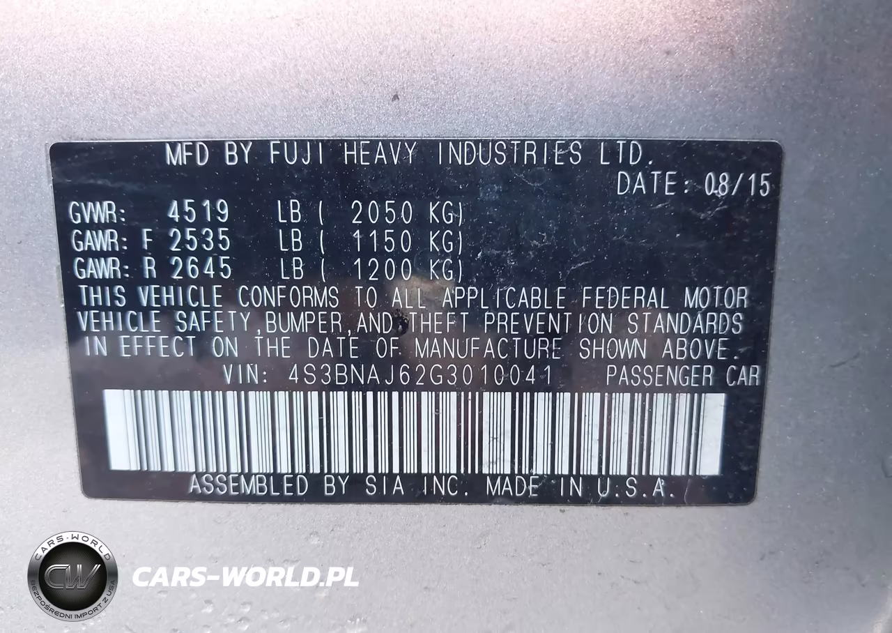2016 Subaru Legacy 2.5I Limited VIN:4S3BNAJ62G3010041 - 9
