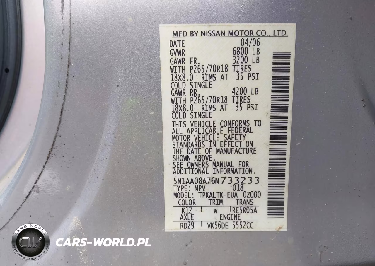 2006 Nissan Armada Se VIN:5N1AA08A76N733233 - 9