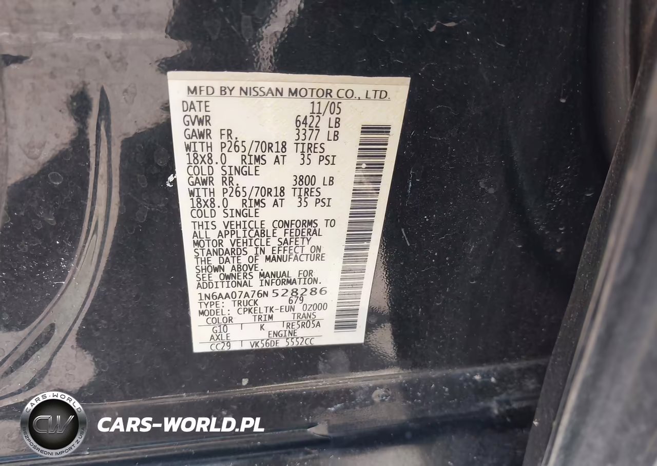 2006 Nissan Titan Se VIN:1N6AA07A76N528286 - 9