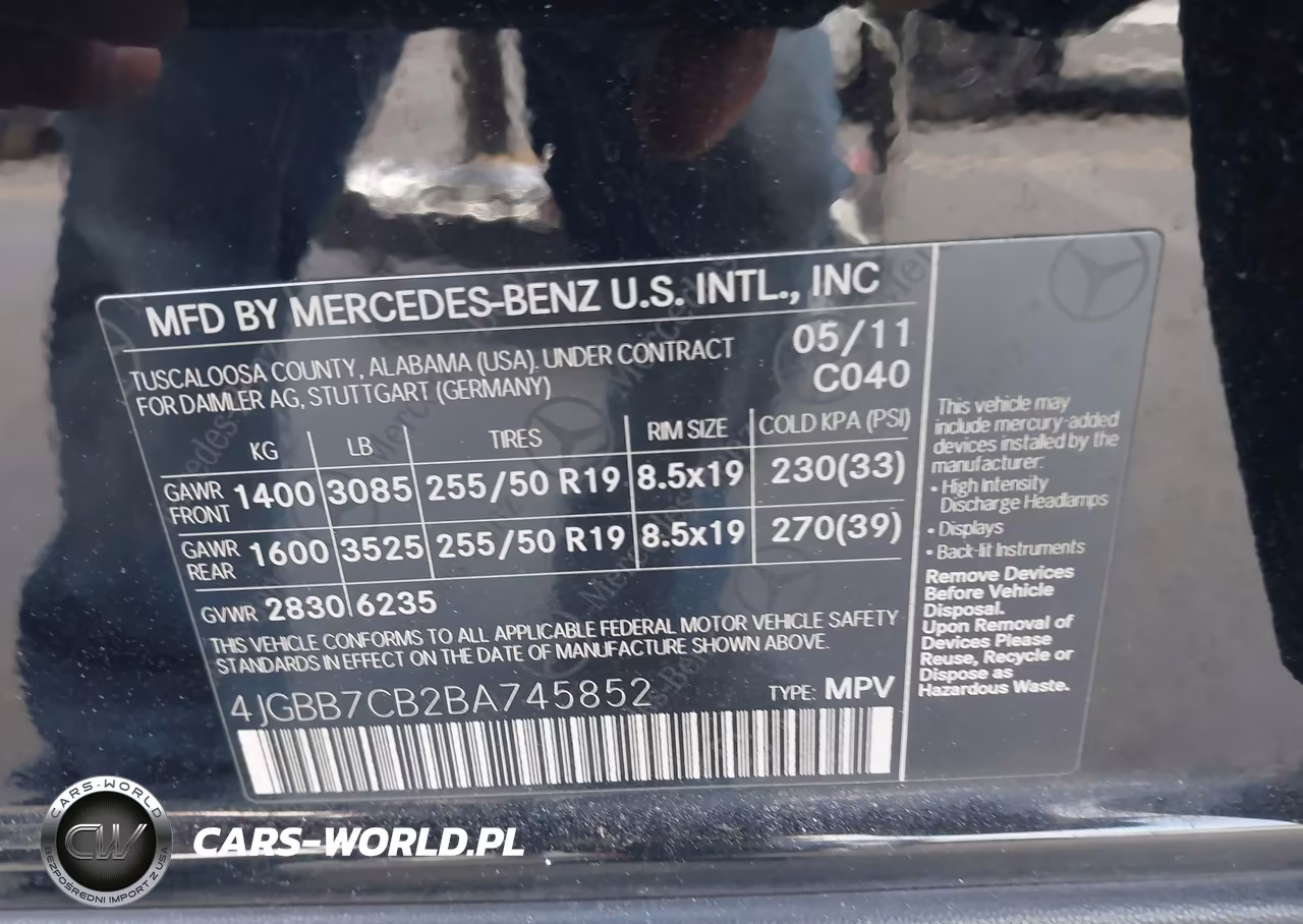 2011 Mercedes-Benz Ml 550 4Matic VIN:4JGBB7CB2BA745852 - 9