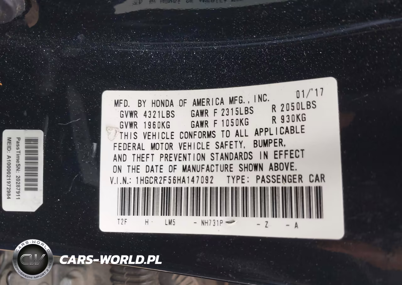 2017 Honda Accord Sport VIN:1HGCR2F56HA147092 - 9