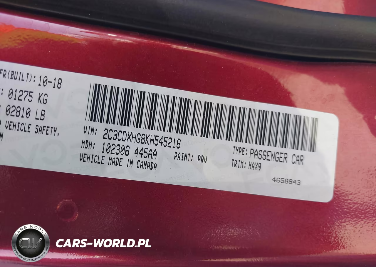 2019 Dodge Charger Gt Rwd VIN:2C3CDXHG8KH545216 - 9