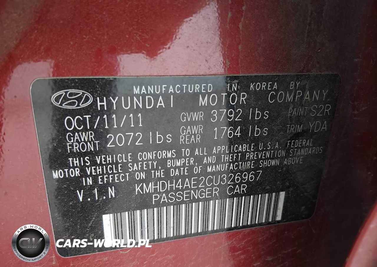 2012 Hyundai Elantra Gls (Ulsan Plant) VIN:KMHDH4AE2CU326967 - 9
