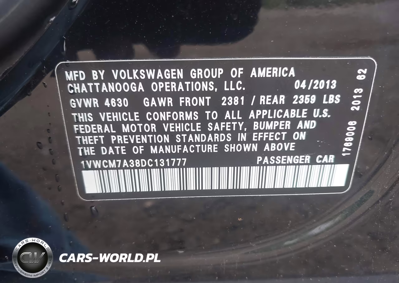 2013 Volkswagen Passat 3.6L V6 Sel Premium VIN:1VWCM7A38DC131777 - 9