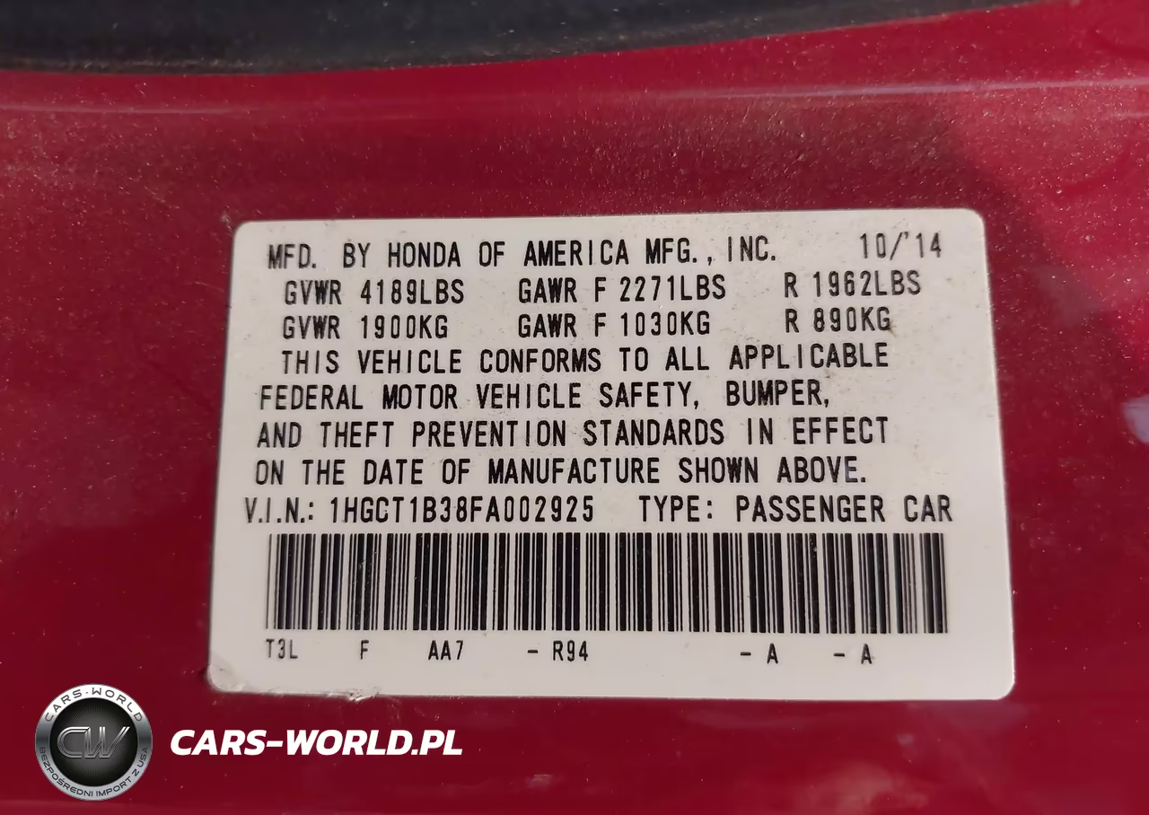 2015 Honda Accord Lx-S VIN:1HGCT1B38FA002925 - 9